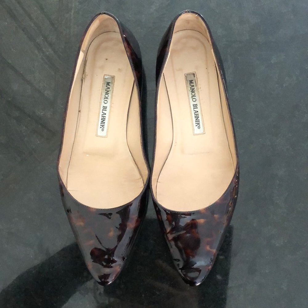 Manolo Blahnik Tortoise Patent Leather Flats